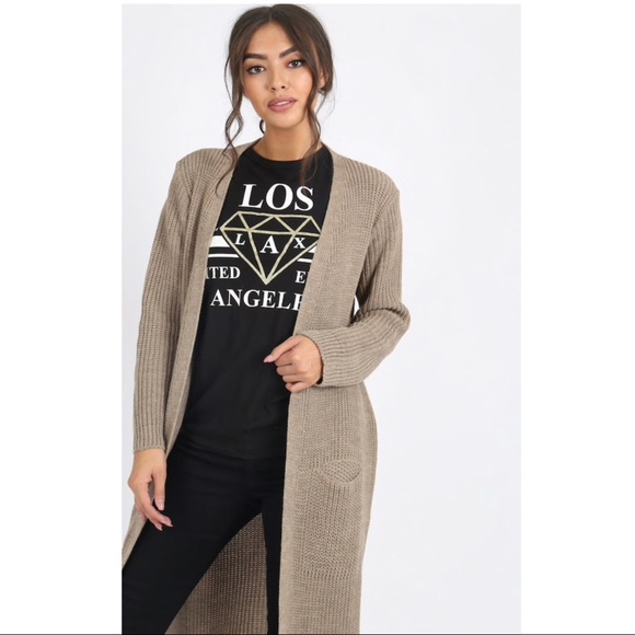 Longline cardigan in taupe - Picture 2 of 4